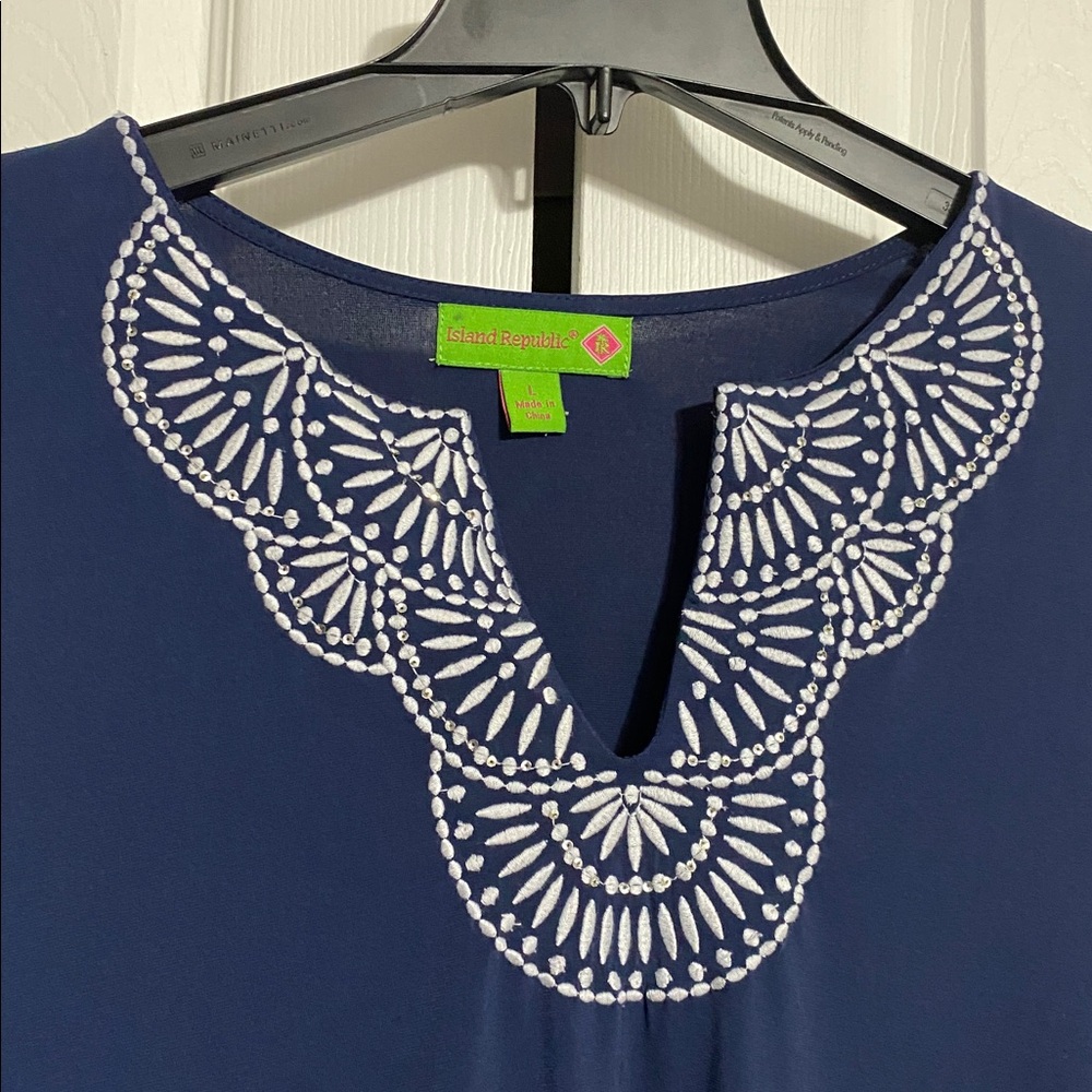 Island Republic Blue tunic top shirt Resort Beach Wear size LARGE - Picture 3 of 9
